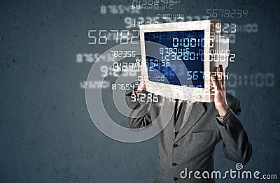 Human cyber monitor pc calculating computer data concept Stock Photo