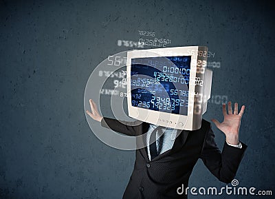 Human cyber monitor pc calculating computer data concept Stock Photo