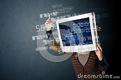 Human cyber monitor pc calculating computer data concept Stock Photo