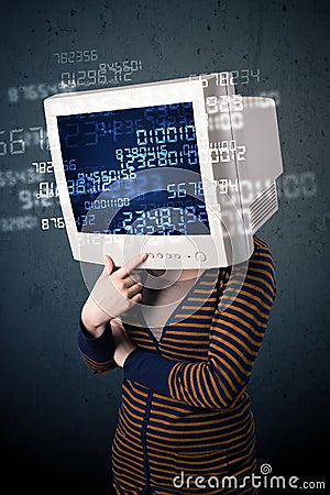 Human cyber monitor pc calculating computer data concept Stock Photo