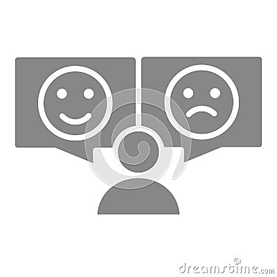 Human with different emotions gray icon. Positive and negative emoji symbol Vector Illustration