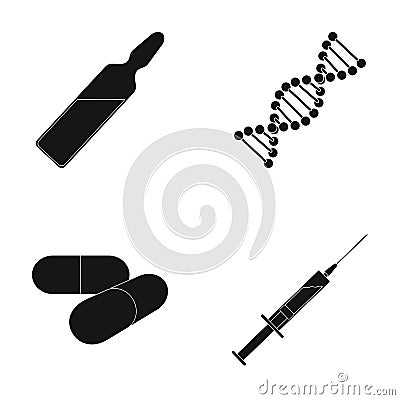 Human DNA and other equipment.Medicine set collection icons in black style vector symbol stock illustration web. Vector Illustration