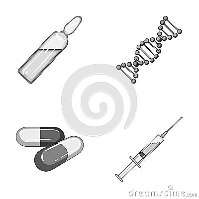 Human DNA and other equipment.Medicine set collection icons in monochrome style vector symbol stock illustration web. Vector Illustration