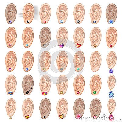 Human ear & earring bundle set Vector Illustration