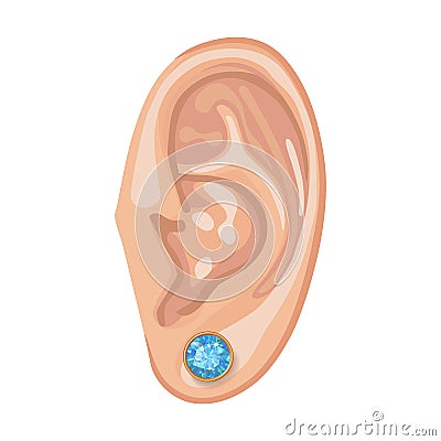 Human ear & earring Vector Illustration