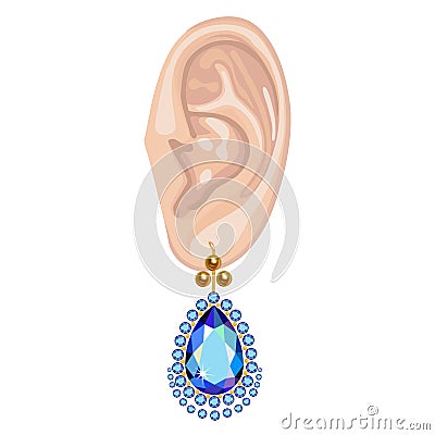 Human ear & hanging earring Vector Illustration