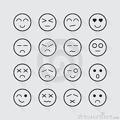 Human emotion icons long shadow set Vector Illustration