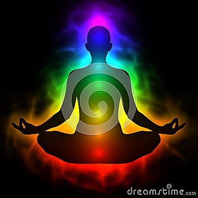 Human energy body, aura, chakra in meditation Stock Photo