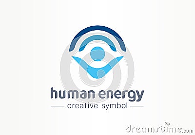 Human energy creative symbol medical concept. Harmony lifestyle abstract business healthcare logo. Person protection Vector Illustration