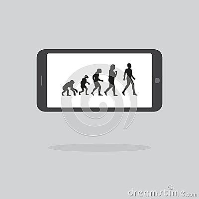 Human Evolution on display mobile phone. Vector Illustration
