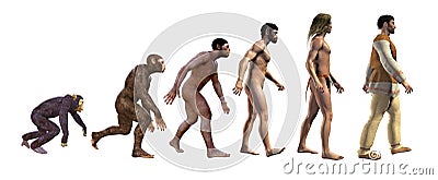 Human evolution in the history, 3d illustration Cartoon Illustration