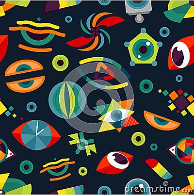 Human eye blinker abstract badge vector illustration seamless pattern background Vector Illustration