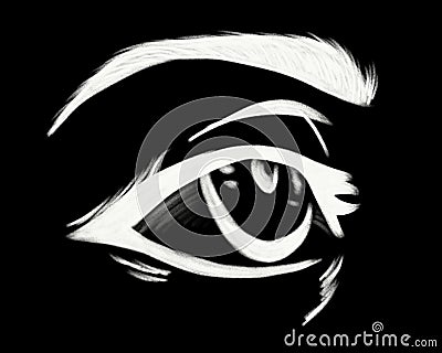 Human eye digital pencil drawing. Black white illustration Cartoon Illustration