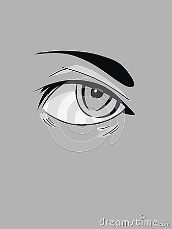 Human eye digital pencil drawing. Black white illustration Cartoon Illustration