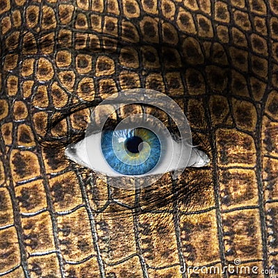 Human eye with lizard skin texture - Mutation concept Stock Photo