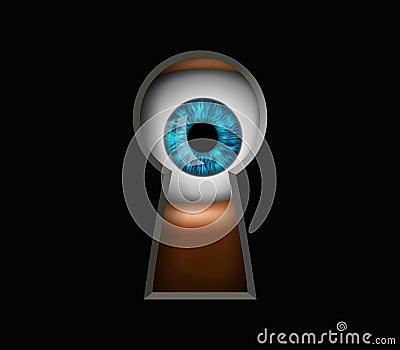Human eye looking through a keyhole. Peeping and curiosity Vector Illustration