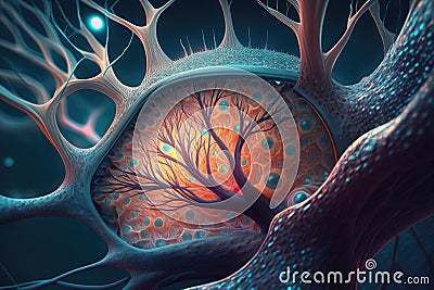 Human eye with neurons and nervous system Cartoon Illustration