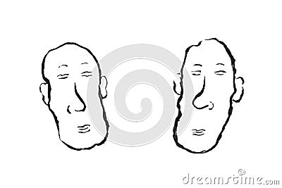 Human face, black ink line art, vector illustration, fine art Vector Illustration