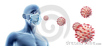 Human in face mask against coronavirus Covid19. Protection from Covid Stock Photo