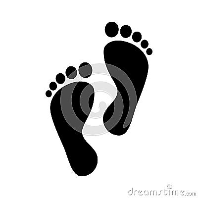 Human feet black silhouette. Footprint with toes icon. Vector Illustration