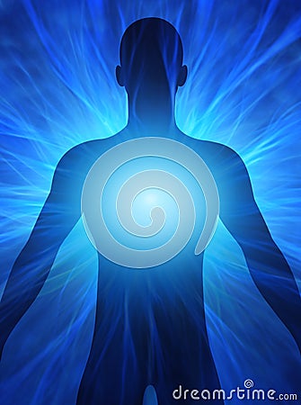 Human figure with energy rays around his body Stock Photo