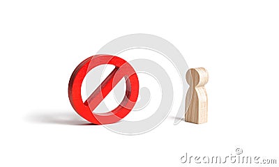 Human figure is looking at No sign or No symbol on an isolated background. prohibition and restriction. Censorship, control over Stock Photo