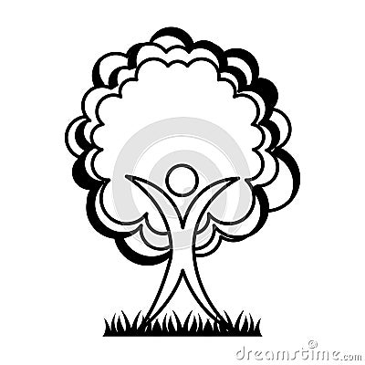 Human figure with tree plant ecological icon Vector Illustration