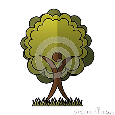 Human figure with tree plant ecological icon Vector Illustration