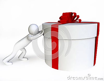 Human Figurine Pushing a Gift Box in 3D Stock Photo