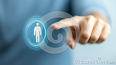 Human finger activating person icon button, user selection or profile access in digital interface Stock Photo