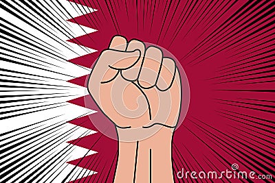 Human fist clenched symbol on flag of Qatar Vector Illustration