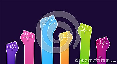 Human fist icons. Strong woman hands. Pump fight. Social protest community. Union for tolerance. Symbol of power. People Vector Illustration