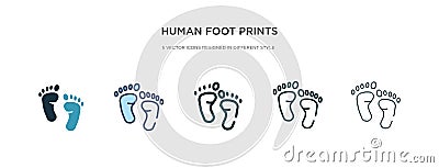 Human foot prints icon in different style vector illustration. two colored and black human foot prints vector icons designed in Vector Illustration