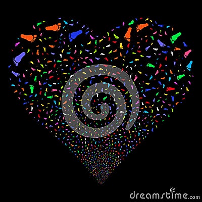 Human Footprint Fireworks Heart Vector Illustration