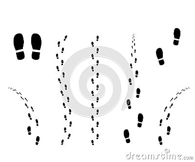 Human footprint from the sole of the boot. Silhouette of the path. Traces of dirt. Vector design element isolated white background Vector Illustration