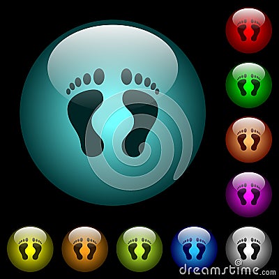 Human Footprints icons in color illuminated glass buttons Stock Photo