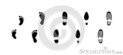 Human footprints marks set. Baby, male, female feet imprints. Vector Illustration