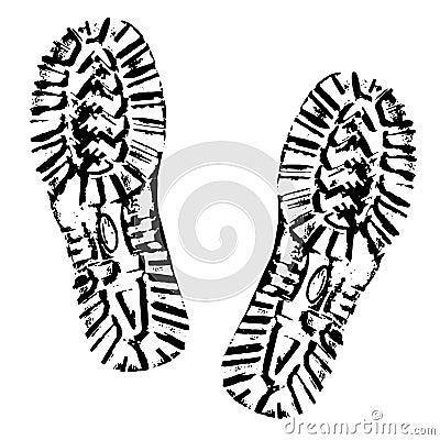 Human footprints shoe silhouette. Boot Imprint. Isolated on white background. Vector Illustration