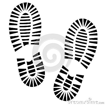 Human footprints shoe silhouette. Boot Imprint. Isolated on white background, vector icon Vector Illustration