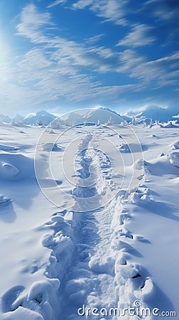 Human footprints in the snow Climbing in the hill Stock Photo