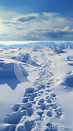 Human footprints in the snow Climbing in the hill Stock Photo