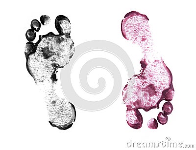 Human footprints on white Stock Photo