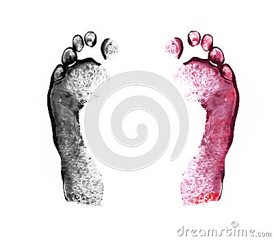 Human footprints on white Stock Photo