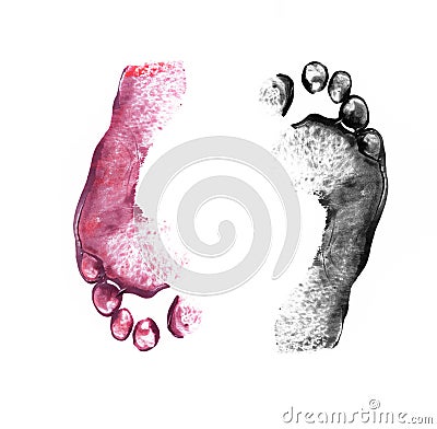 Human footprints on white Stock Photo