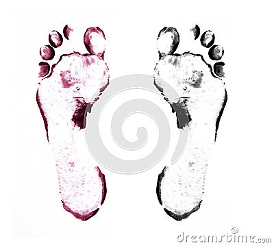 Human footprints on white Stock Photo