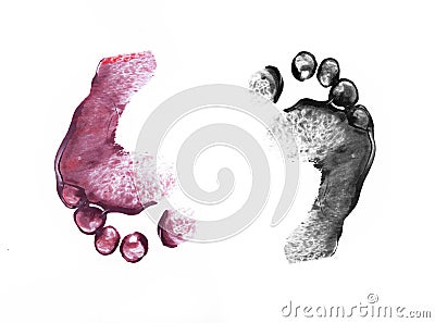 Human footprints on white Stock Photo