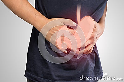 Human gastritis, Men stomach problem concept Stock Photo