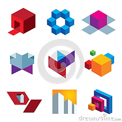 Human great imagination and box cube colorful creativity icon set Stock Photo