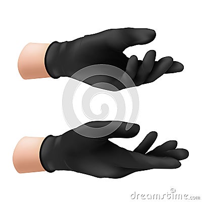Human hand in a black nitrile protective glove. Vector illustration of a rubber product to protect the skin from various viruses, Vector Illustration
