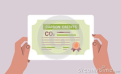 human hand CO2 limit emissions certificate net zero emission carbon credit offset concept Vector Illustration